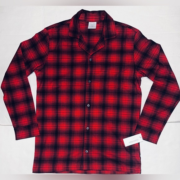 CALVIN KLEIN SLEEPWEAR  MEN’S COTTON JACKET SHADOW PLAID_EXACT RED LONG SLEEVE M - Picture 6 of 11